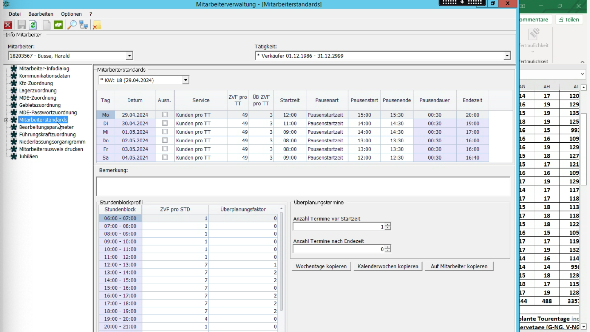 Legacy software screenshot showing legacy planning and operational modules