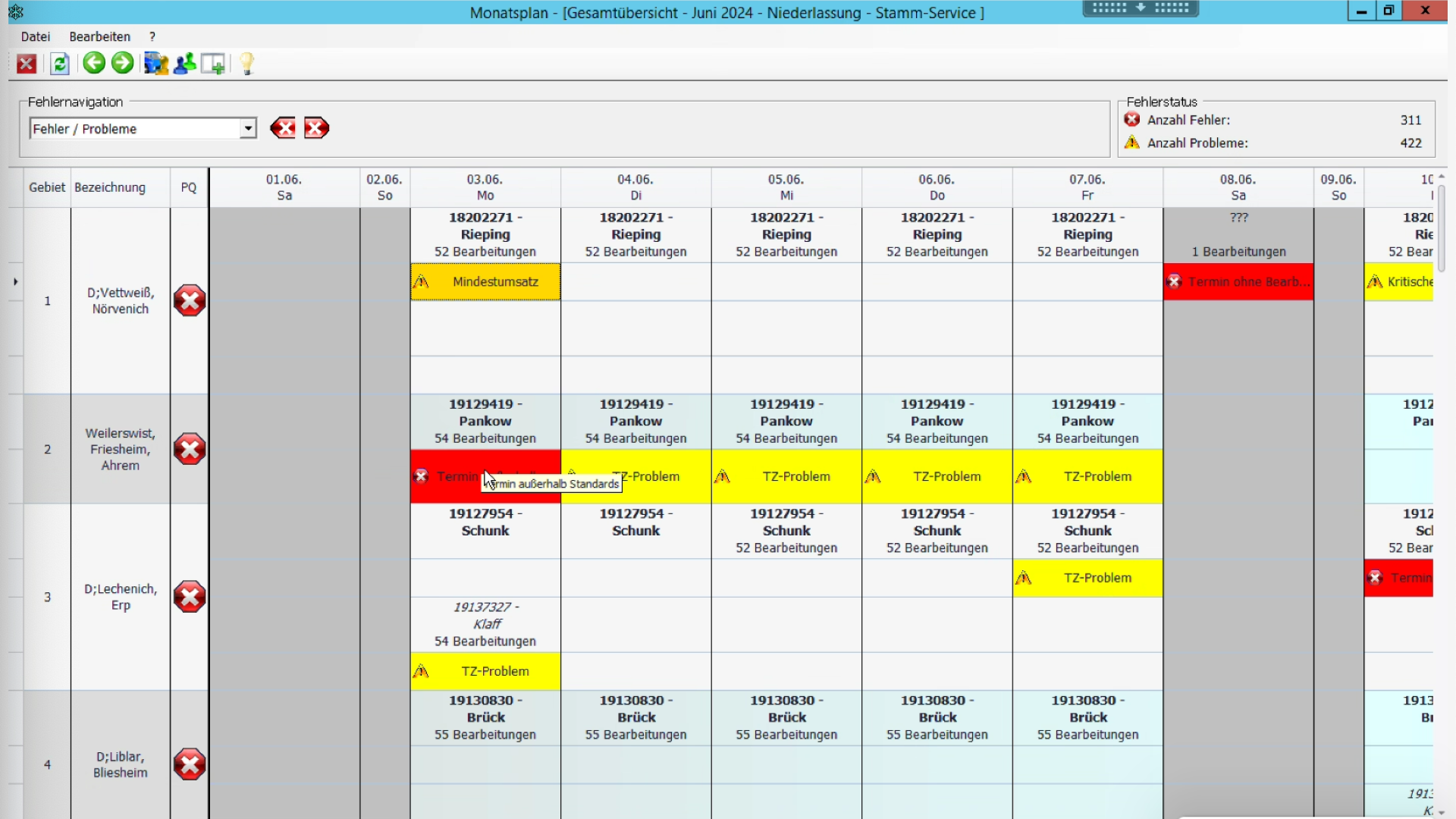 Legacy software screenshot showing historical navigation and tooling layout
