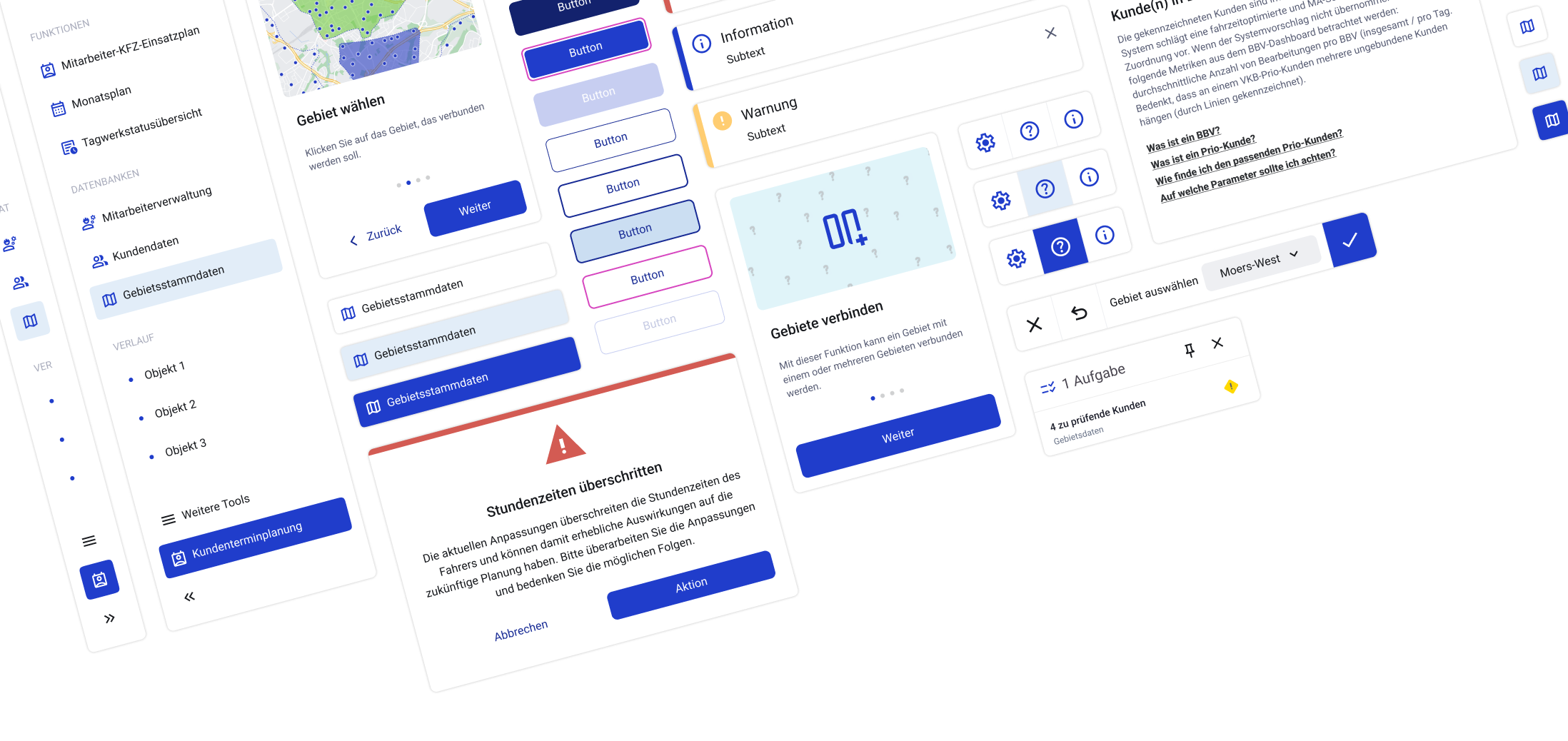 Bofrost UI kit overview with navigation, forms, alerts, and table-related components