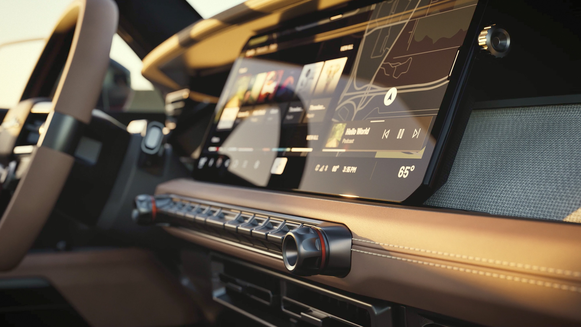 Scout Motors UX press visual: in-cockpit dashboard and interface context for the electric off-road experience